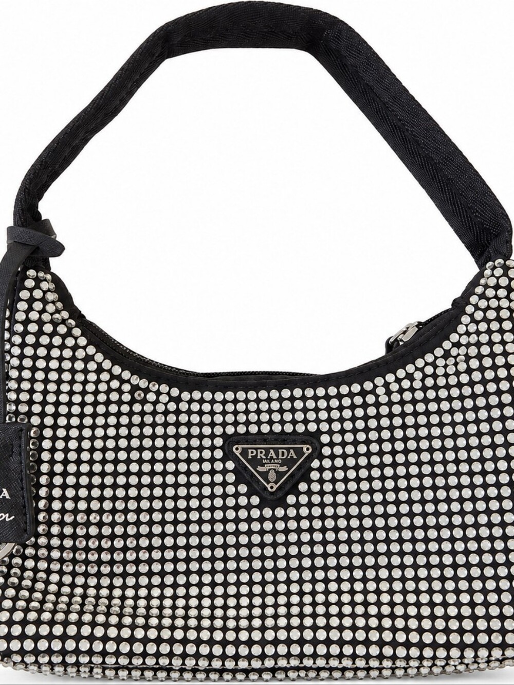 Re-Edition 2000 Crystal-Embellished Satin Mini Bag Black & Silver
